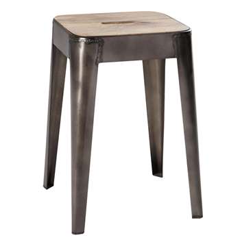 MANUFACTURE Mango Wood and Metal Stool (H45 x W32 x D32cm)