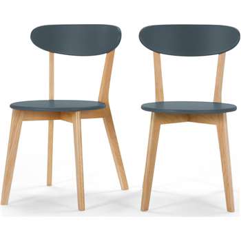 2 x Fjord Dining Chairs, Oak and Blue (80 x 49cm)