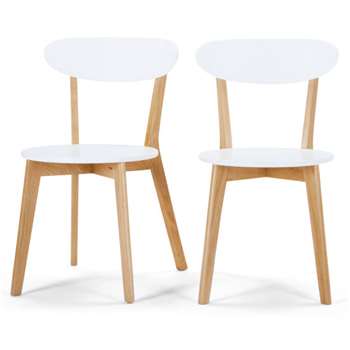 Set of 2 Fjord Dining Chairs, Oak and White (H80 x W49 x D55cm)