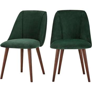 2 x Lule Dining  Chairs, Pine Green Velvet (83 x 53cm)