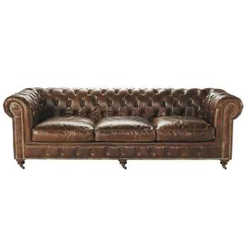 4 seater Chesterfield leather button sofa in brown