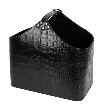 A by Amara - Black Croc Leather Magazine Basket (H39 x W33 x D20cm)