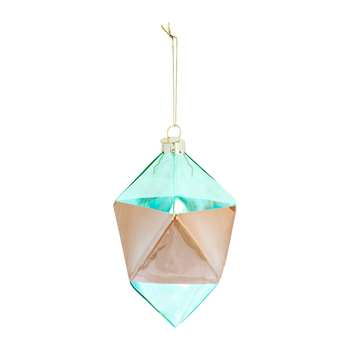 A by Amara - Glass Geometric Tree Decoration - Blue/Metallic Bronze (Height 13cm)
