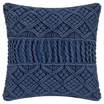 A by Amara - Grid Crochet Cushion - Blue (H45 x W45cm)