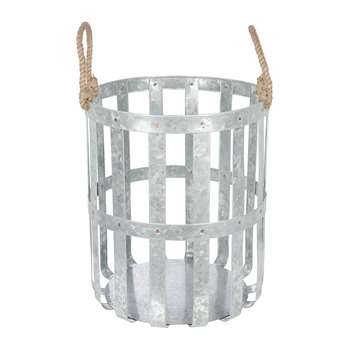 A by Amara - Large Woven Galvanised Basket with Rope Handles (H42 x W35 x D35cm)