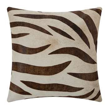 A by Amara - Large Zebra Print Cowhide Cushion - Natural/Beige (H45 x W45cm)