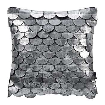 A by Amara - Leather Scalloped Cushion - Silver (H35 x W35cm)
