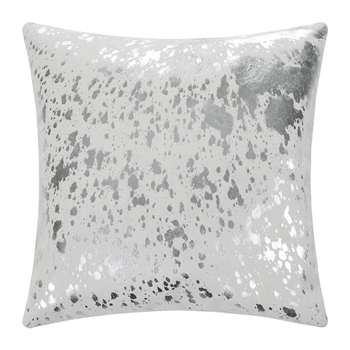 A by Amara - Metallic Acid Cowhide Cushion - White/Silver (H45 x W45cm)