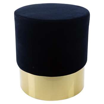 A by Amara - Round Velvet Stool - Navy/Gold (H47 x W43 x D43cm)