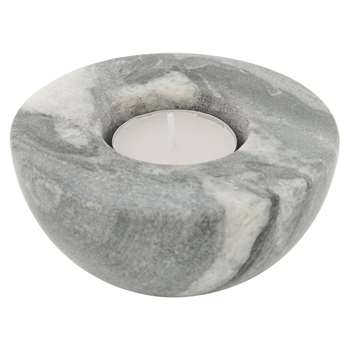 A by Amara - Short Marble Tealight/Taper Candle Holder - Black (H5.5 x W10 x D10cm)