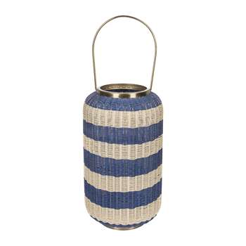 A by Amara - Tall Wicker Weave Hurricane - Blue/White (H31 x W18.5 x D18.5cm)