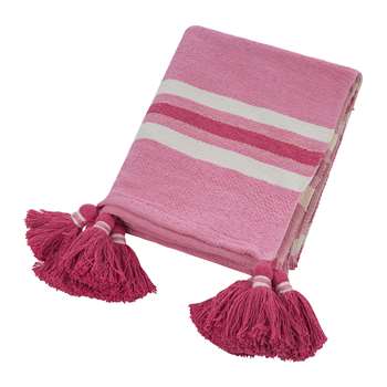 A by Amara - Thick Stripe Tassel Throw - Pink (H130 x W170cm)