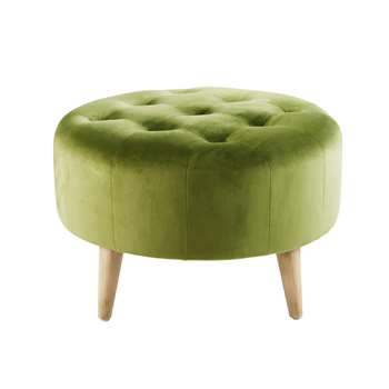 ABIGAEL Light Green Velvet Quilted Footrest Pouffe on Wheels (H35 x W54.5 x D54.5cm)