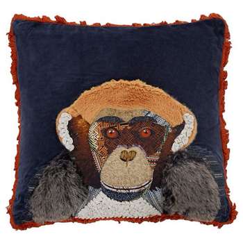 Abigail Ahern/EDITION Navy chimpanzee applique feather filled cushion (52 x 52cm)