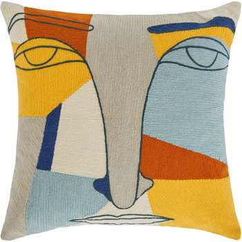 Abstract Face Embroidered Cushion, Multi (40 x 40cm)
