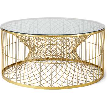 Alaska Wire Coffee Table, Brass & Glass (H41 x W87 x D87cm)