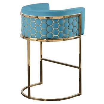 Alveare Bar Stool  Brass - Teal (H95 x W63 x D55cm)