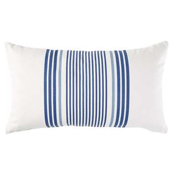 AMARRE Outdoor Cushion in Ecru Cotton with Blue Stripe Print 30x50 (H30 x W50 x D10cm)