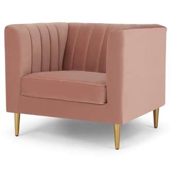 Amicie Armchair, Blush Pink Velvet (H77 x W88 x D86cm)