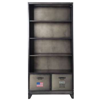 ANDREWS Metal industrial bookcase in grey (190 x 90cm)