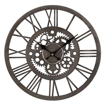 ANDY Silver Metal Cog Clock (35 x 35cm)