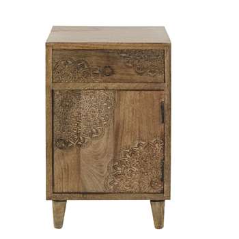 Anja Carved Solid Mango Wood 1-Door 1-Drawer Bedside Table (H59 x W38 x D36cm)