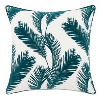 ANONA White Cotton Cushion Cover with Green Foliage Print (H40 x W40cm)