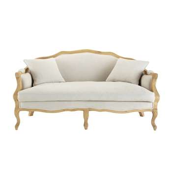 ANTOINETTE 2/3 seater linen sofa bench in beige (83 x 164cm)