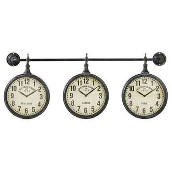 ARNOLD - Aged-Effect Metal Industrial-Style Clocks x3 (H35 x W83 x D13cm)