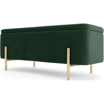 Asare Upholstered Ottoman Storage Bench, Pine Green and Brass (H44 x W110 x D44cm)