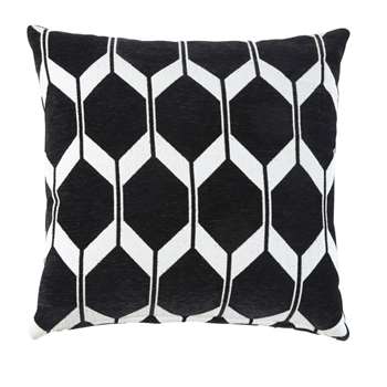 ASTON Black Velvet Cushion with Jacquard Print (H45 x W45 x D10cm)