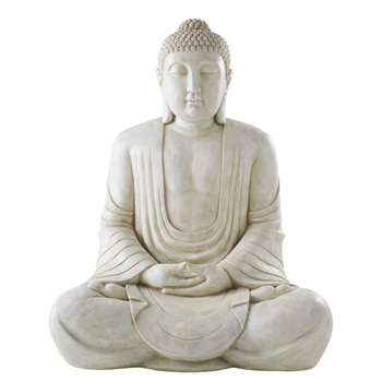 ATAROA - Aged Effect White Buddha Ornament (H146 x W116 x D89cm)