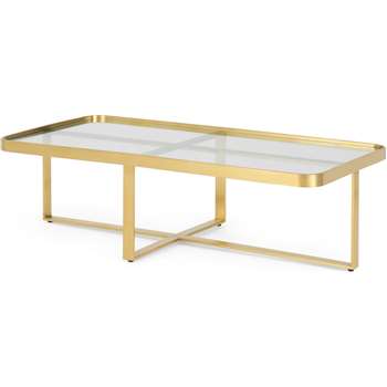 Aula Rectangular Coffee Table, Brushed Brass & Glass (H35 x W120 x D60cm)