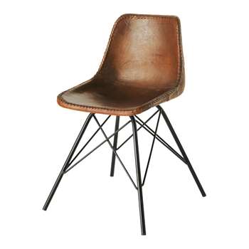 AUSTERLITZ Leather and metal industrial chair in brown (80 x 50cm)