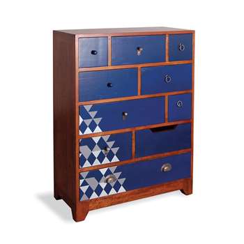 Aztec Multi 10 Drawer Chest in Navy Blue 108 x 80cm