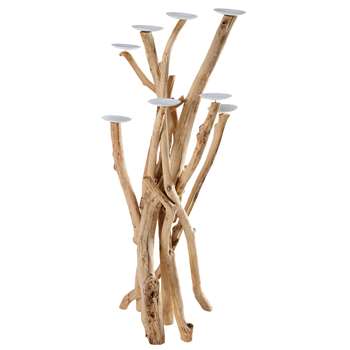 BAHIA White Metal and Teak Candle Holder (H106.5 x W45.5 x D39.5cm)