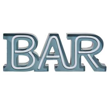 BAR Metal Light Up Word Decoration In Blue (17 x 47cm)
