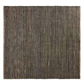 BARCELONE - Black and Brown Cotton and Jute Rug with Chevron Print (H200 x W200 x D2cm)