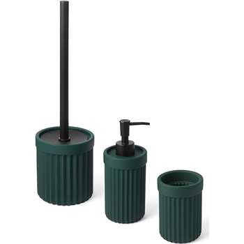 Bax Ribbed 3 Piece Bathroom Set, Dark Green (H36 x W11 x D11cm)