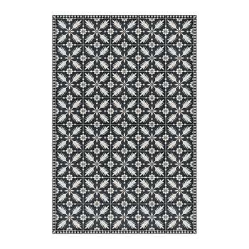 BEAUMONT - Flower Tiles Vinyl Floor Mat - Black/White (H150 x W99cm)