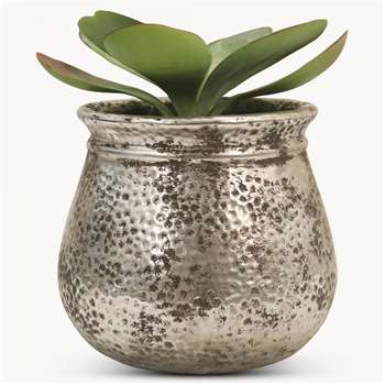 Birkdale Hammered Planter in Silver Finish (H13.5 x W15 x D15cm)