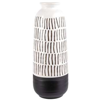 Black and White Ceramic Vase with Graphic Print (H30.2 x W12.3 x D12.3cm)