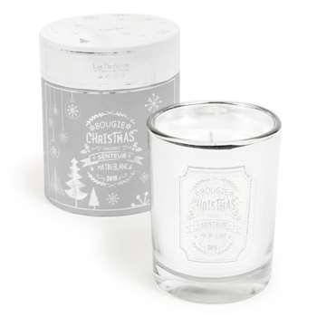 BLANC - Scented Christmas Candle Box in Mirror-Effect Glass Holder (H12 x W10 x D10cm)
