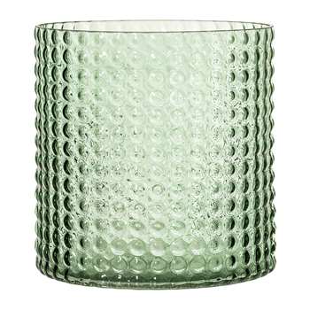 Bloomingville - Dotted Cylindrical Glass Vase - Green (H16.5 x W16 x D16cm)