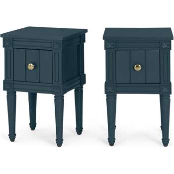 Bourbon Vintage Set of 2 Compact Bedside Table, Blue (H58 x W35 x D32cm)
