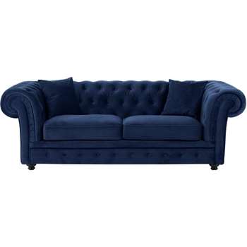 Branagh 2 Seater Chesterfield Sofa, Electric Blue Velvet (76 x 216cm)