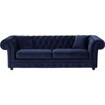 Branagh 3 Seater Chesterfield Sofa, Electric Blue Velvet (H76 x W246 x D94cm)