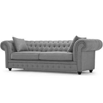 Branagh 3 Seater Chesterfield Sofa, Pearl Grey (H76 x W246 x D94cm)