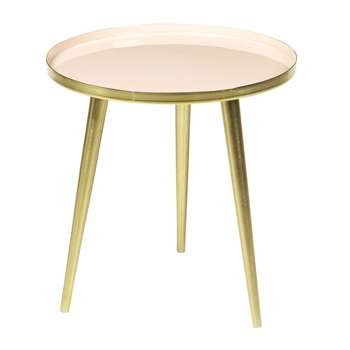 Broste Copenhagen - Jelva Side Table - Brass/Linen - Small (H37 x W35 x D35cm)