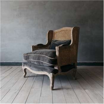 Caden Cane Grey Velvet Armchair (H100 x W86 x D68cm)